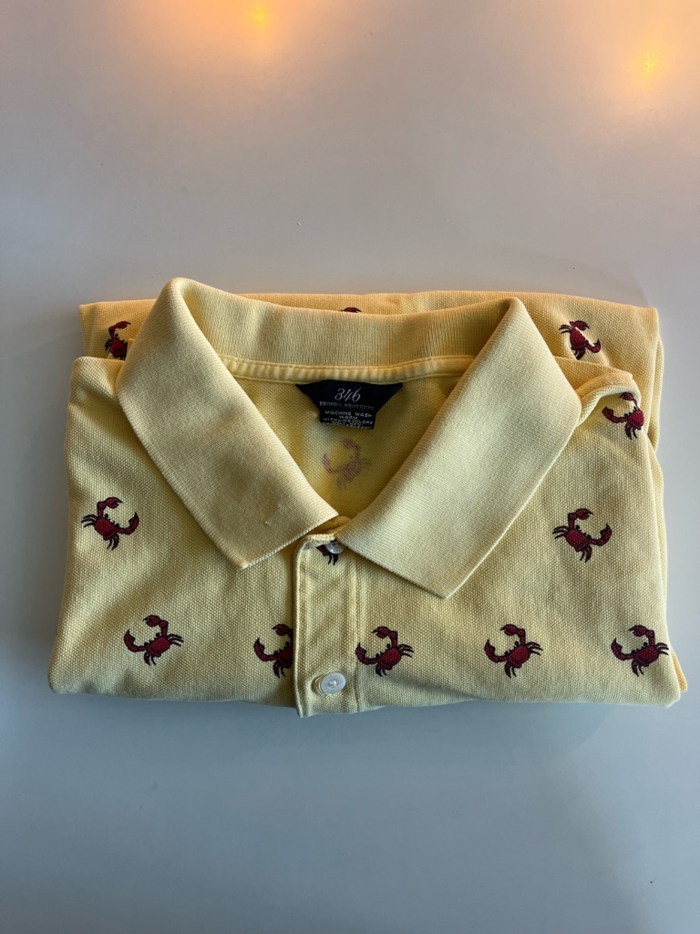 Yellow Polo Shirt with Red Crab pattern